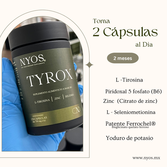 Tyrox ® – Apoyo Avanzado para Tiroides Fórmula con L-Tirosina, Selenio, Hierro y Yodo NYOS