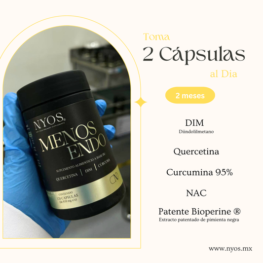 Menos Endo® – Apoyo Integral para Endometriosis y Dominancia Estrogénica NAC, DIM, Curcumina y Quercetina NYOS